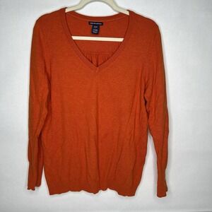GAP Orange‎ Lightweight Sweater Cotton Cashmere V-neck Knit Women's LARGE EUC